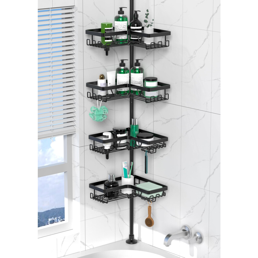 Cooeco Corner Shower Caddy,Height Adjustable Telescopic Shower Caddy From 25 To 114 Inches, Rustproof Bathroom Shelf With 4 Baskets 5051226615702