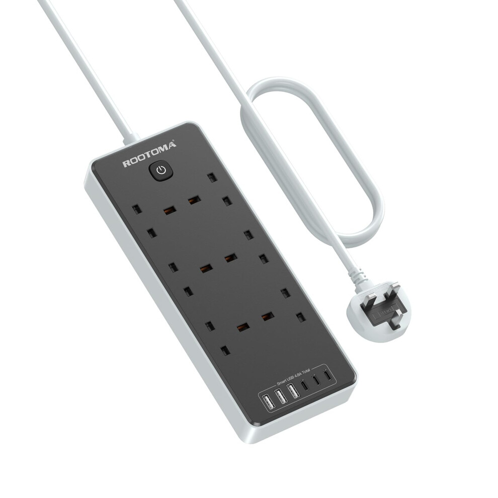 Extension Lead With 6 Usb Slots (3 Usb C), 6 Way Surge Protection Extension Sockets 2M With Switch 5051226596438