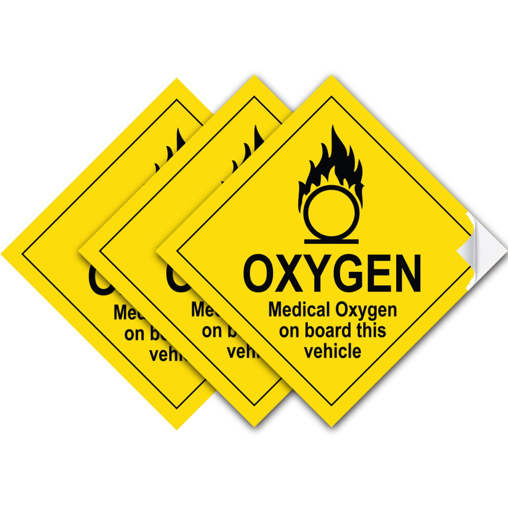 Safesign (3 Pack) Medical Oxygen On Board This Vehicle Vinyl Sign Stickers 100 X 100Mm - Waterproof Vinyl Conforms To En Iso 7010:2012 Public Safety 5051226615047