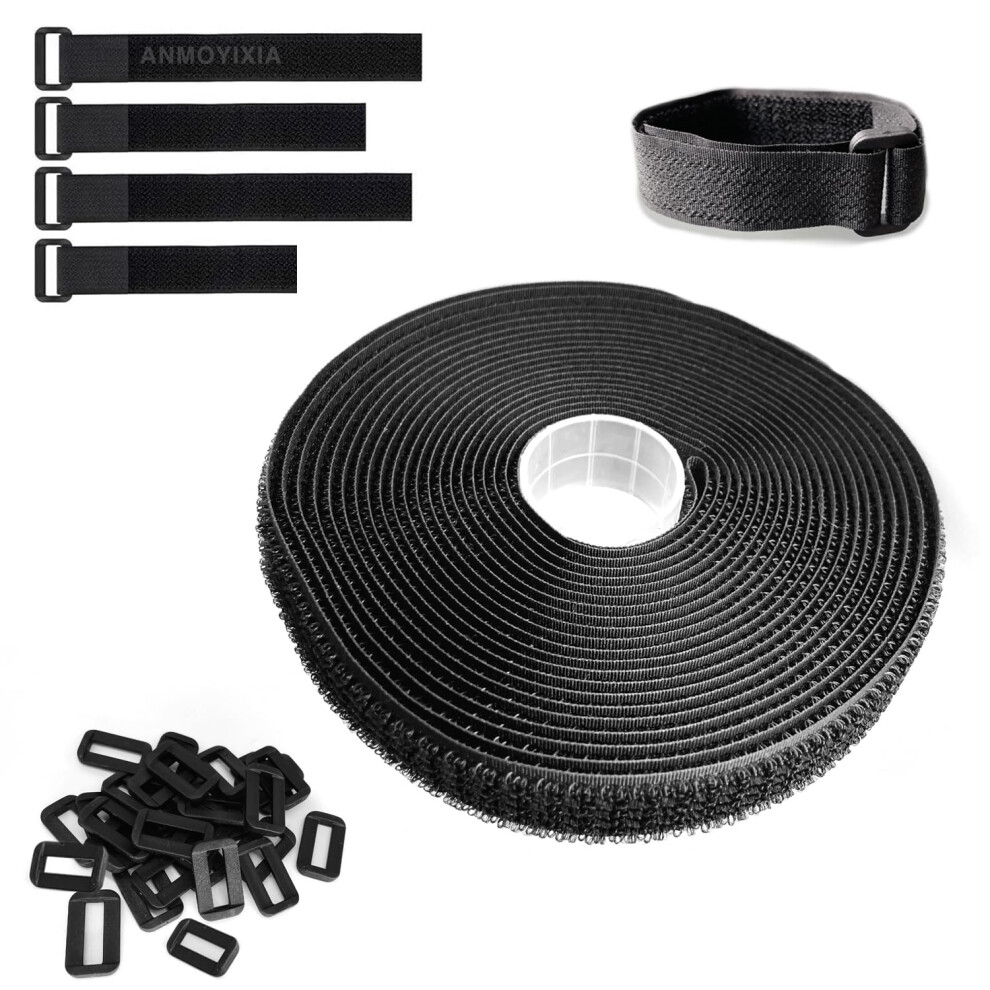Adjustable Cable Straps 5M With 25 Buckles Free Cut Length, Reusable Fastening Cable Ties, Hook And Loop Securing Strap For Cable Tidy 5051226613388