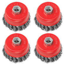 4 PCS Wire Cup Brush for Angle Grinder 115mm, Twist Knot Wire Brush Ø 75 mm Thread M14 x 2 Fits for Heavy Cleaning, Stripping, Paint, Rust Removal