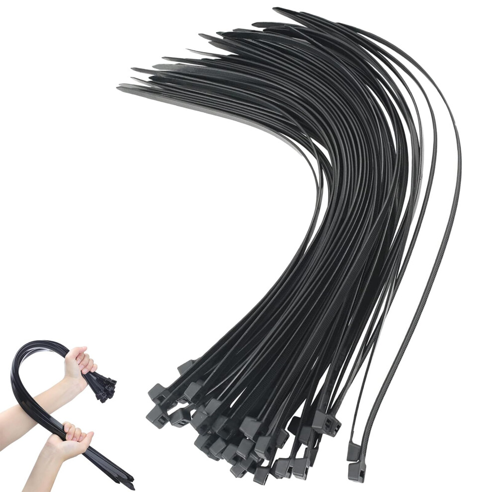 Eastrise 50 Pack Black Cable Ties Heavy Duty, 450Mm X 4.8Mm Long With 50Lbs Ultra Strong Tensile Strength, Large Uv Resistant Cable Ties Extra Long T 5000342173986