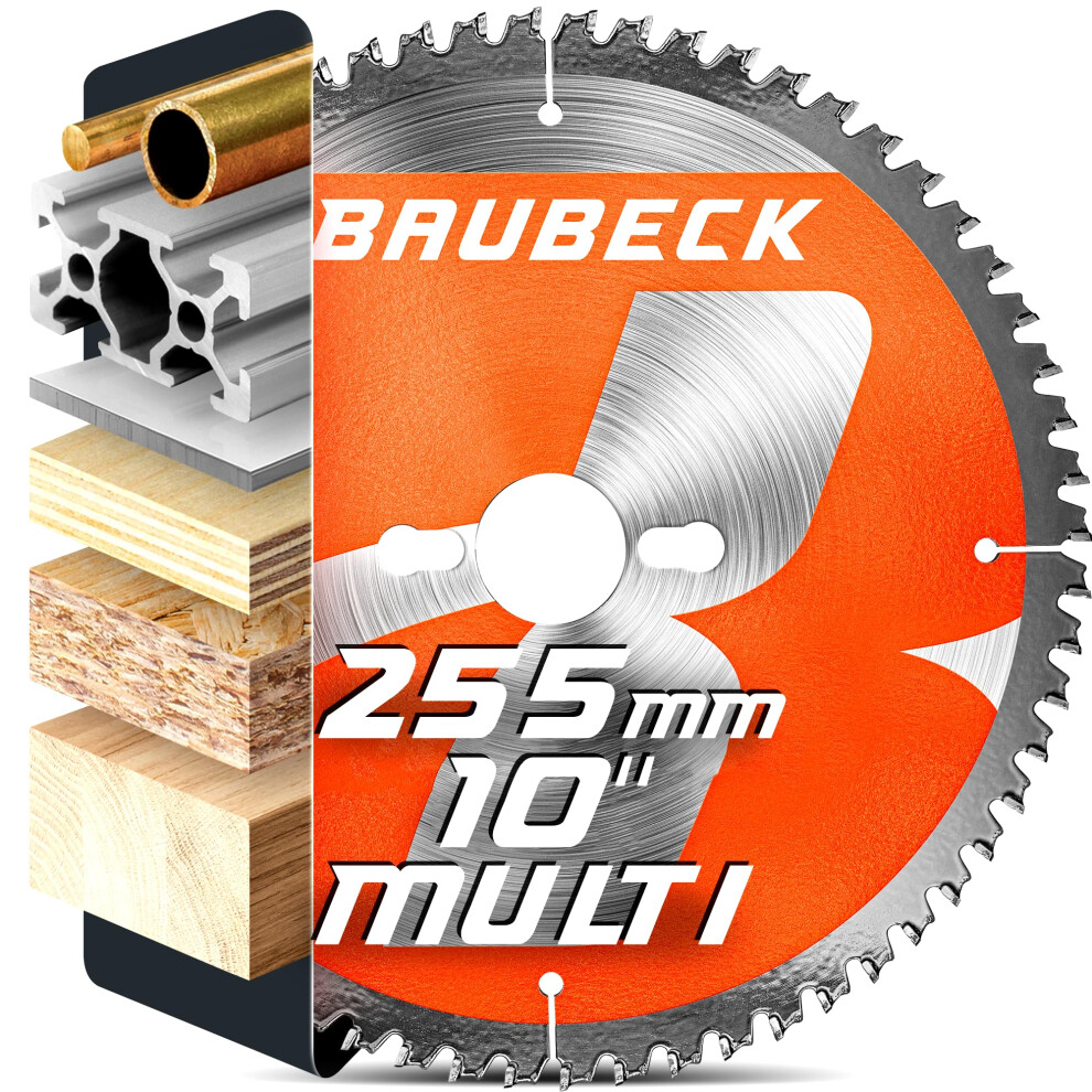 Baubeck Circular Saw Blade 255Mm X 25.4Mm / 1Inch - X100t For Fine Finish In Wood, Metal With 20/16Mm Bore Rings 5051226596049