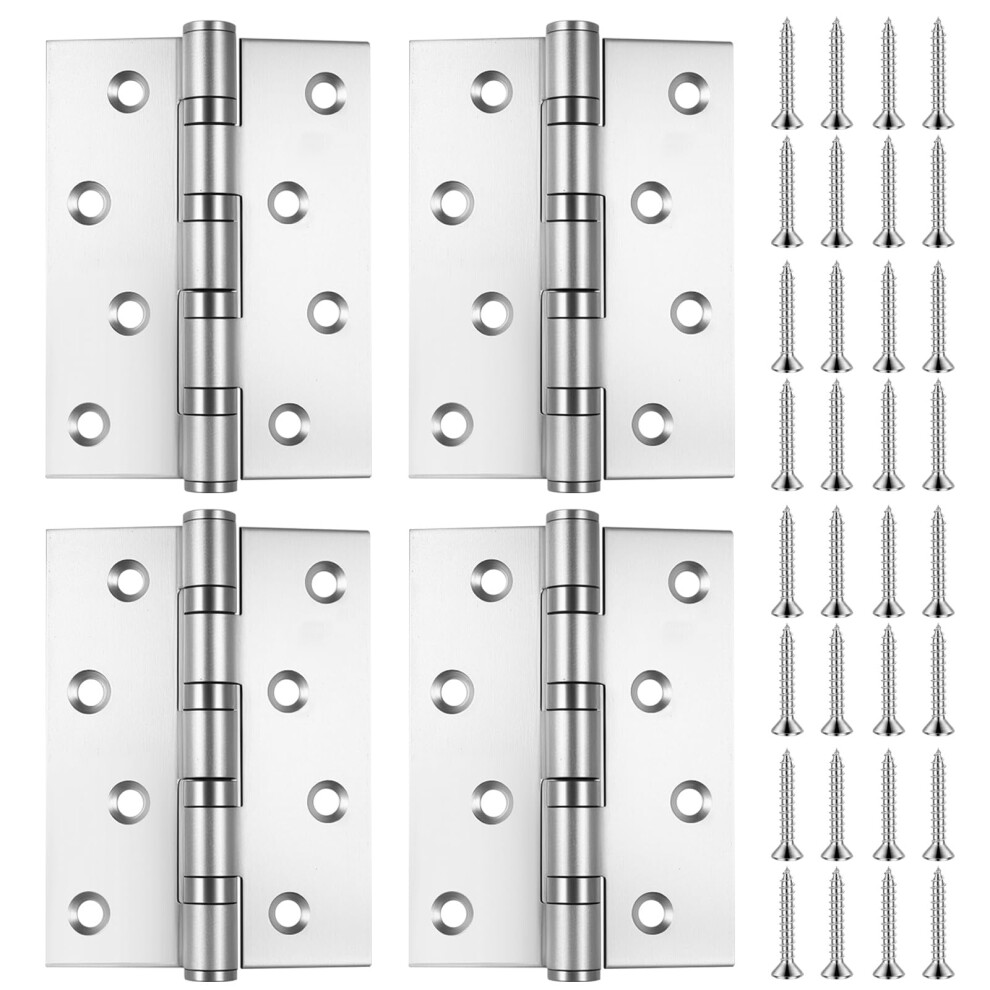 4 Pcs Heavy Duty Door Hinges 4 Inch/100Mm, Ball Bearing Hinge, Stainless Steel Gate Hinges For Wooden Gates Cabinet Outdoor Internal Door Hinge 5051226615146