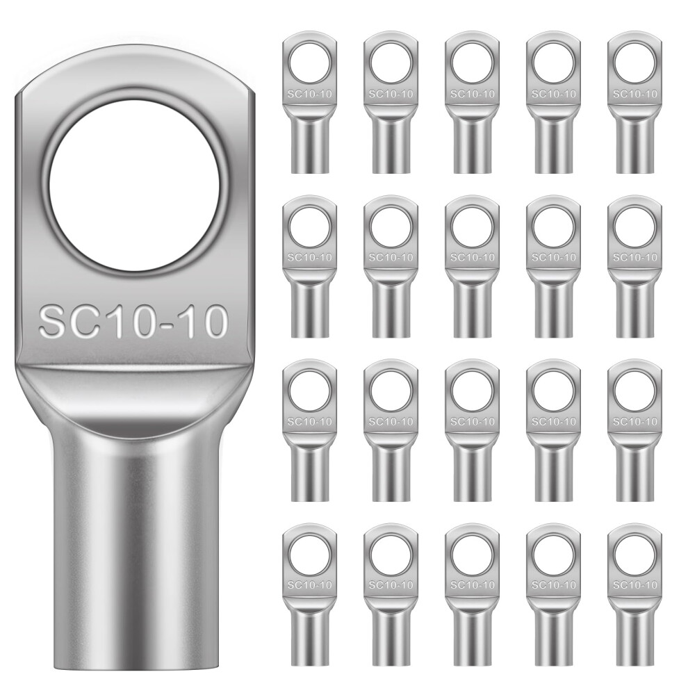 Flintronic 20Pcs Tinned Copper Terminals Connectors, Sc10-10 Battery Sc Ring Terminal Connectors Set, Battery Cable Ends Lugs 5051226626791