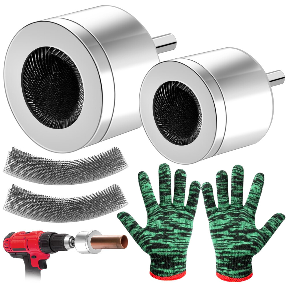 2Pcs Copper Pipe Cleaner For Drill 15Mm &22Mm Pipe Cleaners Plumbing 4Pcs Repacement Brushes & Gloves Copper Pipe Deburring Tool 15Mm 22Mm Tube Wire 5051226624513