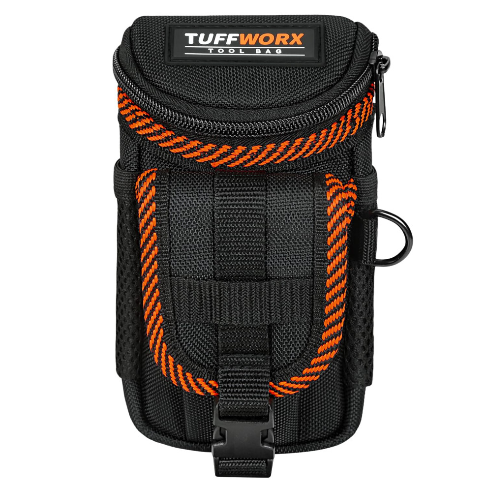 Tuffworx Small Tool Pouch With Belt Clip, Zippered Utility Tool Belt Pouch For Tools And Small Parts, Portable Tool Storage Bag For Electricians 5051226626470