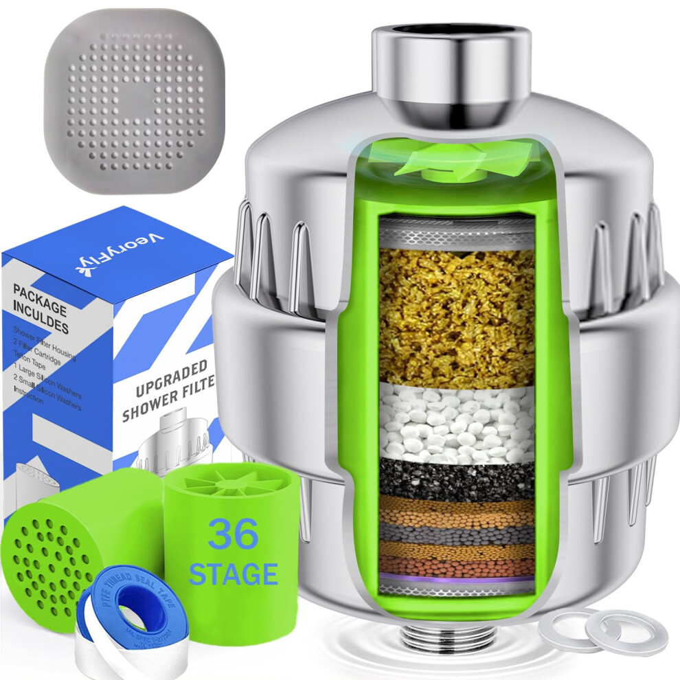 Veoryfly 36 Stage Upgraded Shower Filter With Vitamin C, High Output Showerhead Filter With 2 Replaceable Cartridges 5051226595028