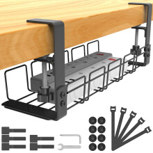 Cable Management Under Desk Tray No Drill, Table Cable Basket for Power Strips and Cables, No Screws Tidy Wire Organizer Clamp for Home, Office