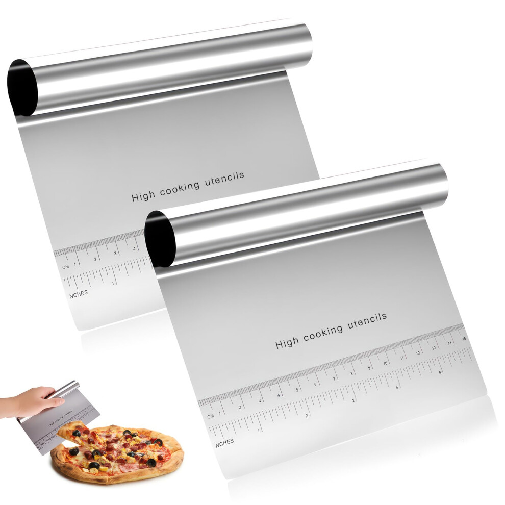 2 Pcs Stainless Steel Vegetable Chopper, Metal Dough Scraper Cutter, Pastry Pizza Bread Dough Cutter Spatulas With Scale 5051226593581