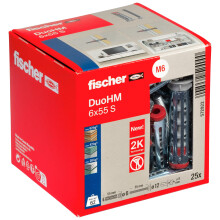 fischer DuoHM 6 x 55 S PZ Cavity Dowels with Metric Panhead Screw and PZ Drive for Attaching TV Brackets, Lights, Wall Shelves, etc. in Panel Buildin