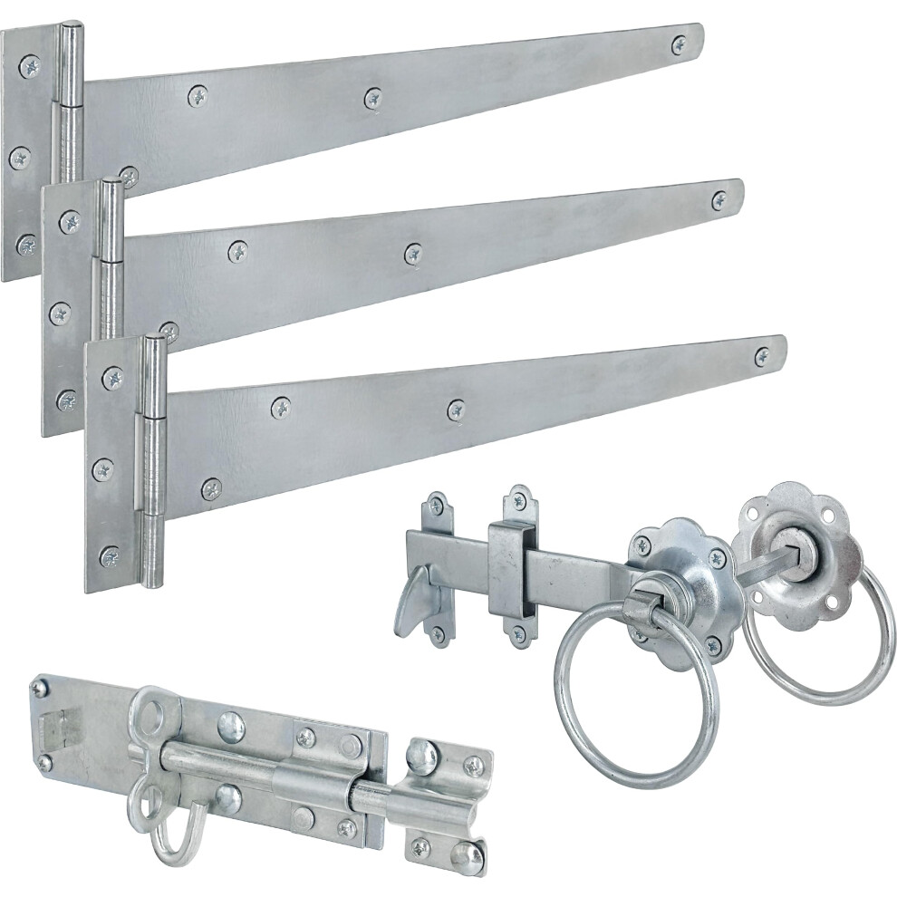 Irontite Galvanised Gate Latch Kit With 300Mm (12") T Hinges And Brenton Bolt. Bzp Garden Gate Kit Includes Garden Gate Hinges For Wooden Gates 5051226616945