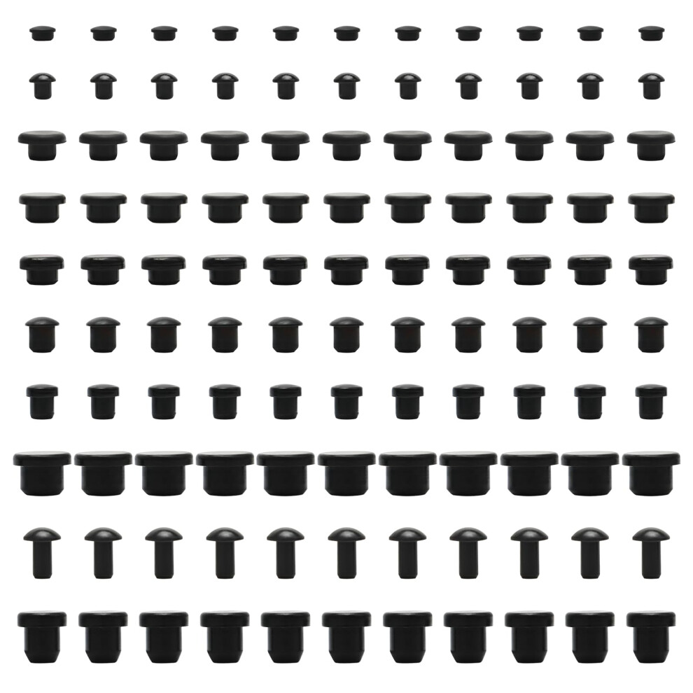 Pack Of 100 Black Silicone Hole Plugs Set, 10 Sizes T Type High Temp Resistant Waterproof Rubber Bungs For Powder Coating, Furniture 5051226616761
