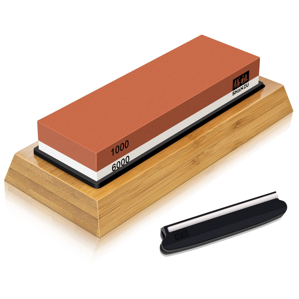 Shan Zu Sharpening Stone, Whetstone With Angle Guide Non-Slip Bamboo Base Grit 1000/6000 Knife Sharpeners, Professional 2-In-1 Wetstone 5009286099376