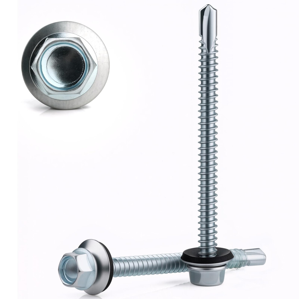 60Pcs Roofing Screws With Rubber Washers 4.8X55 Mm Self Drilling Screws For Metal Self Tapping Screws Hex Head Zinc Plated Corrugated Roof Fixings 5051226596384