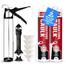 White Decorators Caulk Kit | 2 Paintable Caulk Tubes + Caulking Gun | Finishing Tool & Scraper | Interior Gap Filler | Skirting Boards & Window Frame