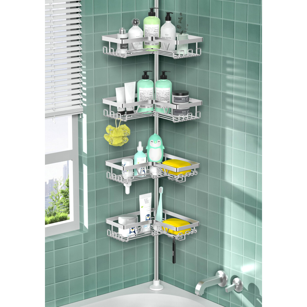 Cooeco Corner Shower Caddy,Height Adjustable Telescopic Shower Caddy From 25 To 114 Inches, Rustproof Bathroom Shelf With 4 Baskets 5051226617515