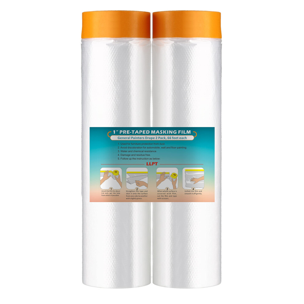 Llpt Tape And Drape Pre-Taped Masking Film | 2-Pack | 270Cm(Unfolded) X 20M | Versatile Painter's Plastic Drop Cloth 5051226572135