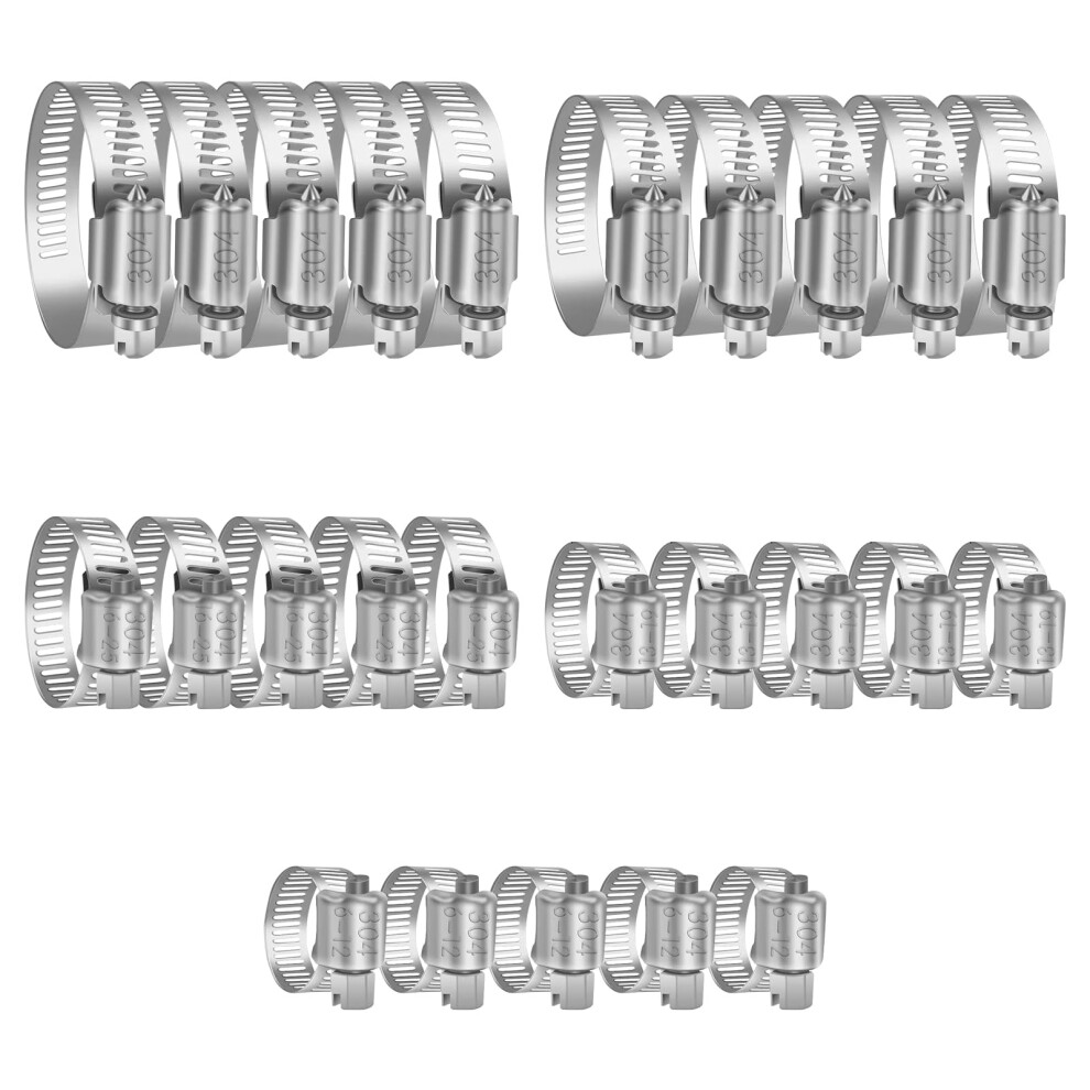 Hose Clips, 25 Pcs Jubilee Clips, 304 Stainless Steel Hose Clamps,Jubilee Clips Assorted 5051226597442