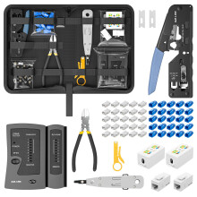 iwillink RJ45 Crimp Tool Kit - Cat6 Cat5e CAT5 Ethernet Crimping Tool Kit with 25x RJ45 Pass Through Connector and Boot, 2X Cat6 Junction Box