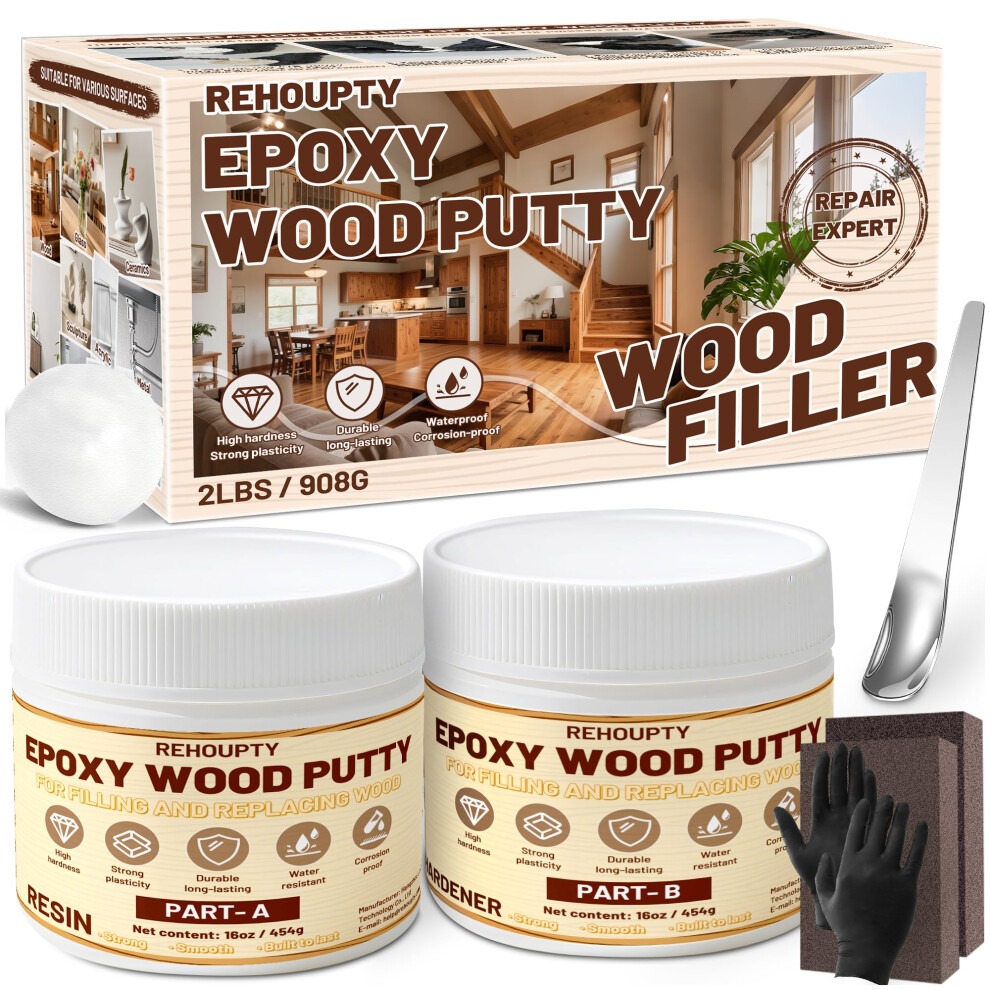 Epoxy Wood Putty Filler Kit, High Capacity Strength Wood Epoxy & Repair Kit - Stainable Paintable 32Oz 2-Part Putty Filler 5051226596964