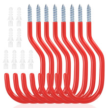 8 Pcs Bike hook for Wall, Garage, Shed, Heavy-Duty Large Screw-In Hook for Garage Ceiling Tool Hanger (Red)