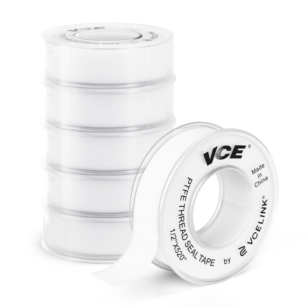 Vce 6 Pack Ptfe Tape, Plumbers Tape With Snap-On Cover, Premium Teflon Sealing Tape To Stop Leaks For Bathroom 5051226554179