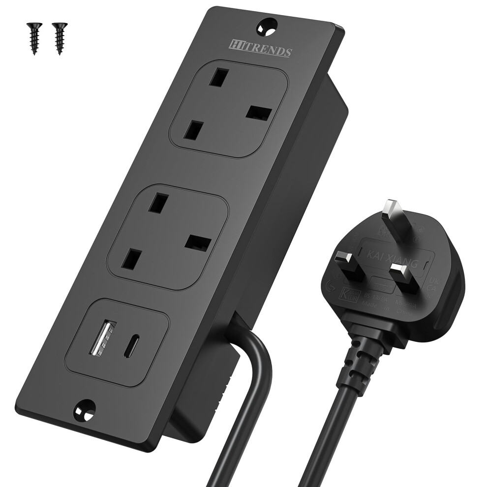 Recessed Power Strip With Usb, Recessed Power Outlet With 2 Usb, 2M Power Extension Lead With 2 Outlets, Hidden In The Furniture Desk Table 5051226558634
