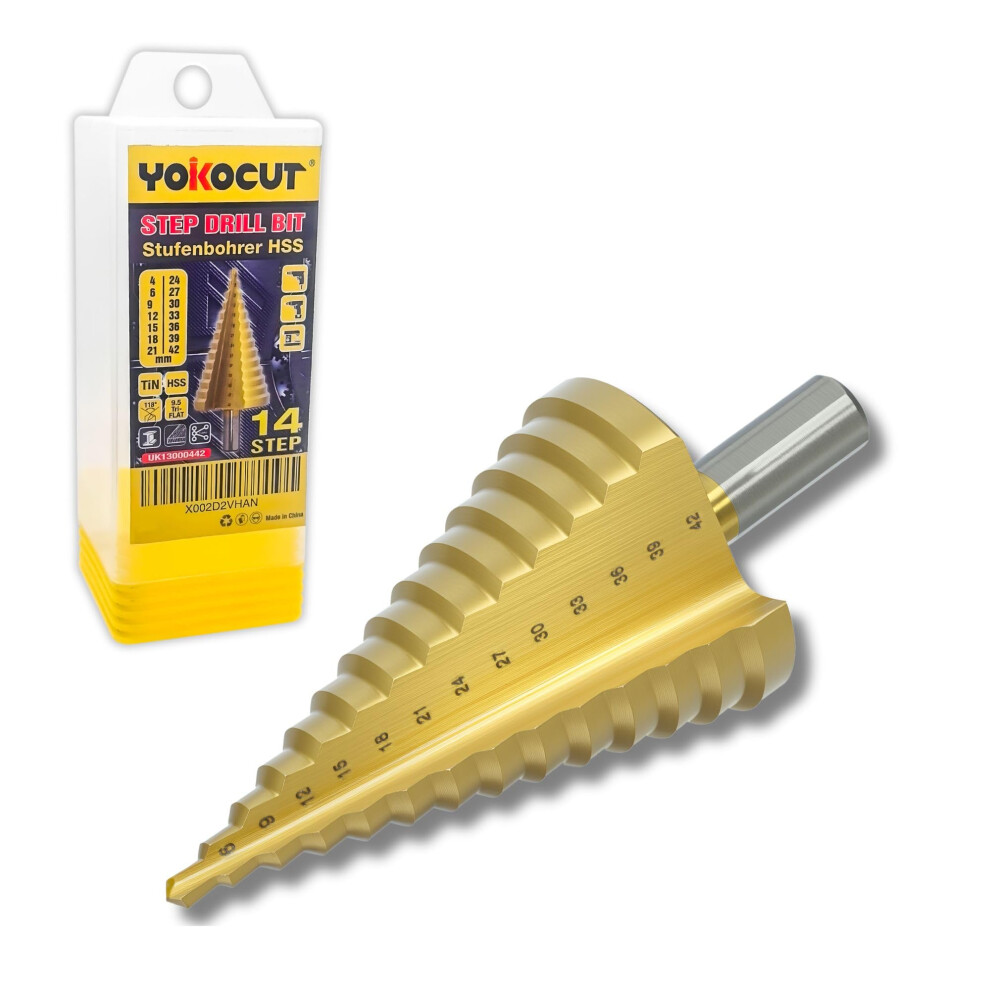 Step Drill Bit 4-42Mm, Hss Titanium Step Bit For Metal, Multiple Hole Drilling Cone Drill Bit With Tri-Flat Shank, Stepped Up Bits For Diy Lovers 5051226627484