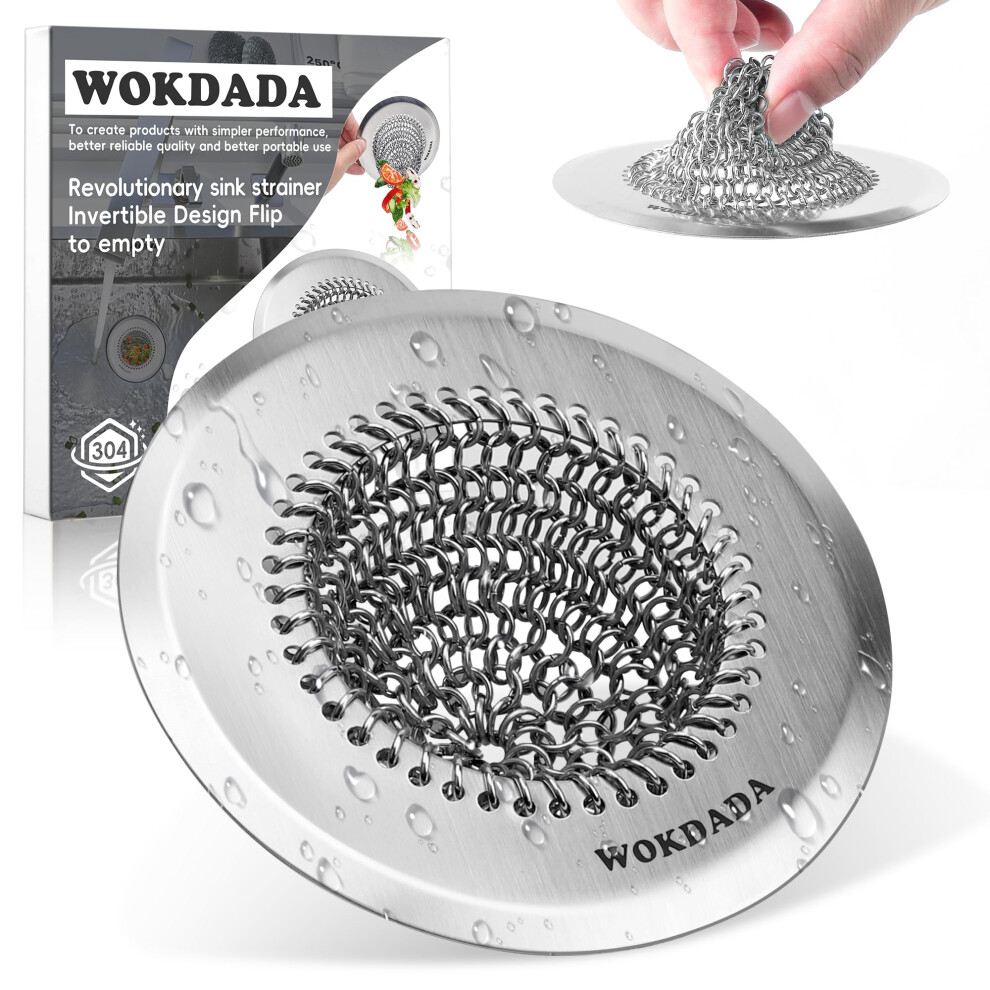 Wokdada Revolutionary Kitchen Sink Strainer, Patented Reversible Sink Drain Strainer, Effortless Cleaning & Sink Food Catcher, No Clog, 304 Stainless 6272727233250