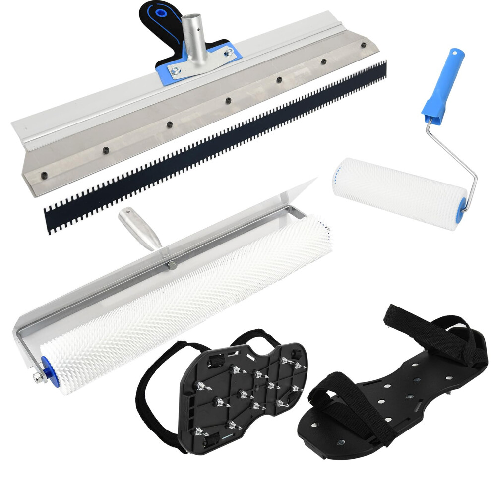 Self-Levelling Cement Tool Kit,Spiked Screeding Compound Roller,Roller Brush,Spiked Shoes,Stainless Steel Scraper Self-Leveling Rake,Epoxy Floor 5051226604461