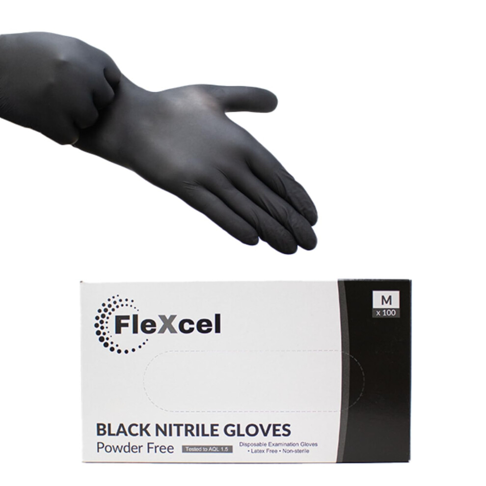 Flexcel Powder Free Nitrile Gloves, Black, Large - Medical-Grade, Latex-Free, Food Safe (Box Of 100) 5003311631036