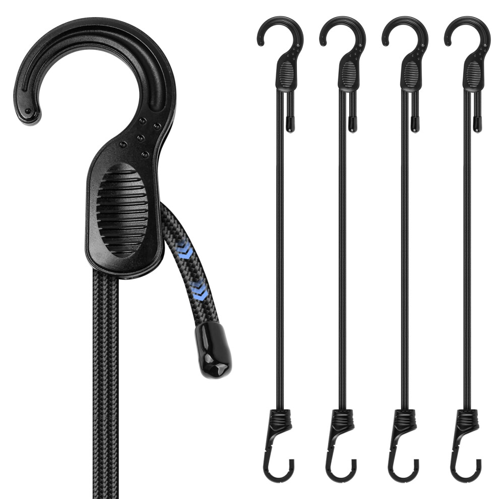 Adjustable Bungee Cords With Hooks, 4 Pcs Bungee Straps | Freely Adjustable Length From 18-60 Cm - Ideal For Tarps, Tents Or Caravan Camping 5051226597787