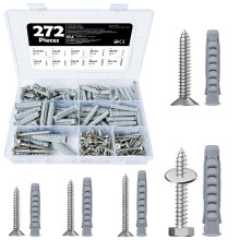 272 Pcs Screws and Wall Plugs Set, 134 Pcs Masonry Screws & 134 Pcs Expansion Wall Plugs with 4 Pcs Washers