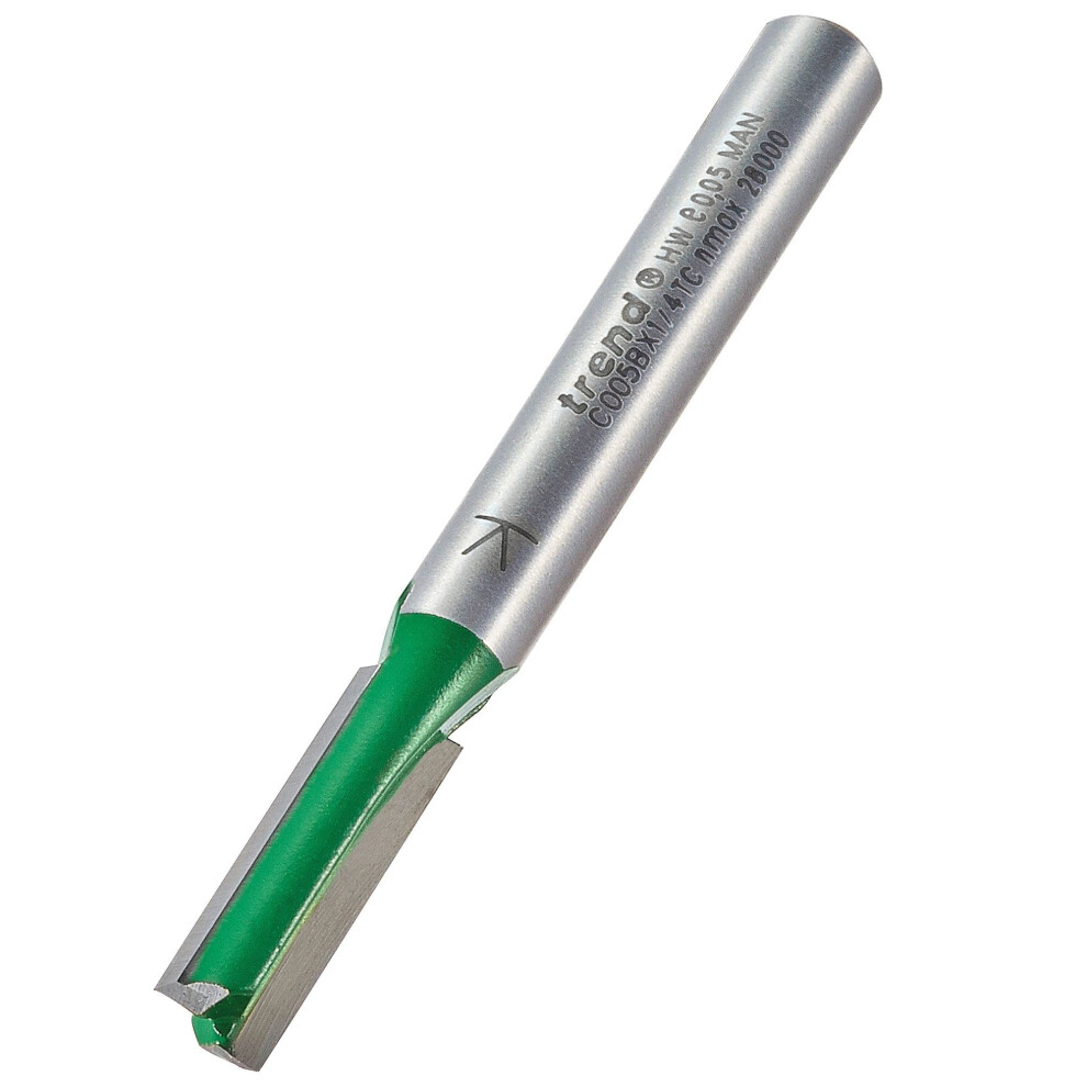 Trend Craftpro Straight Two Flute Router Cutter Bit, 1/4 Inch Shank, 6Mm Cut Diameter & 20Mm Cut Length, Tungsten Carbide Tipped, C005bx1/4Tc