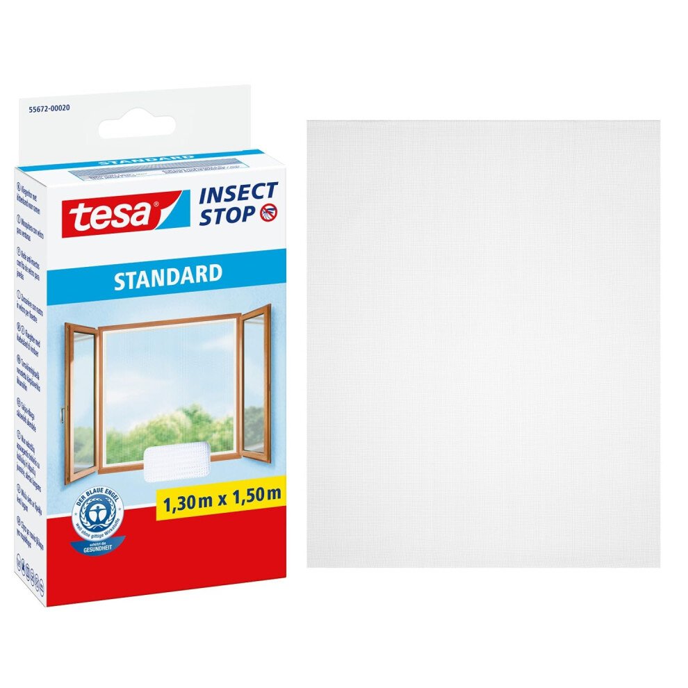 Tesa Insect Stop Hook & Loop Standard For Windows - Self Adhesive Window Fly Screen - Cut To Desired Size - In White, 130 Cm X 150 Cm 5006187642847
