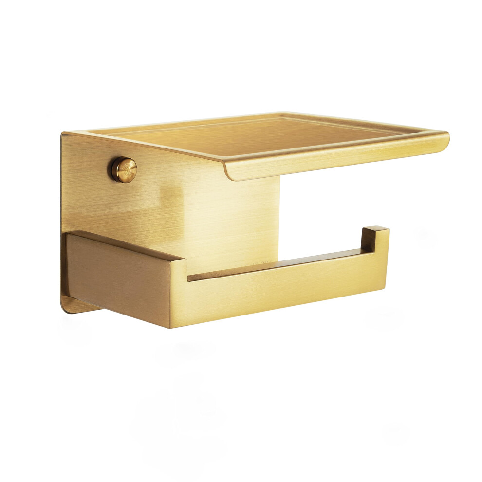 Hitslam Brushed Gold Toilet Roll Holder With Phone Shelf, Stick On Brass Toilet Paper Holder For Bathroom, Sus 304 Stainless Steel 5051226578298