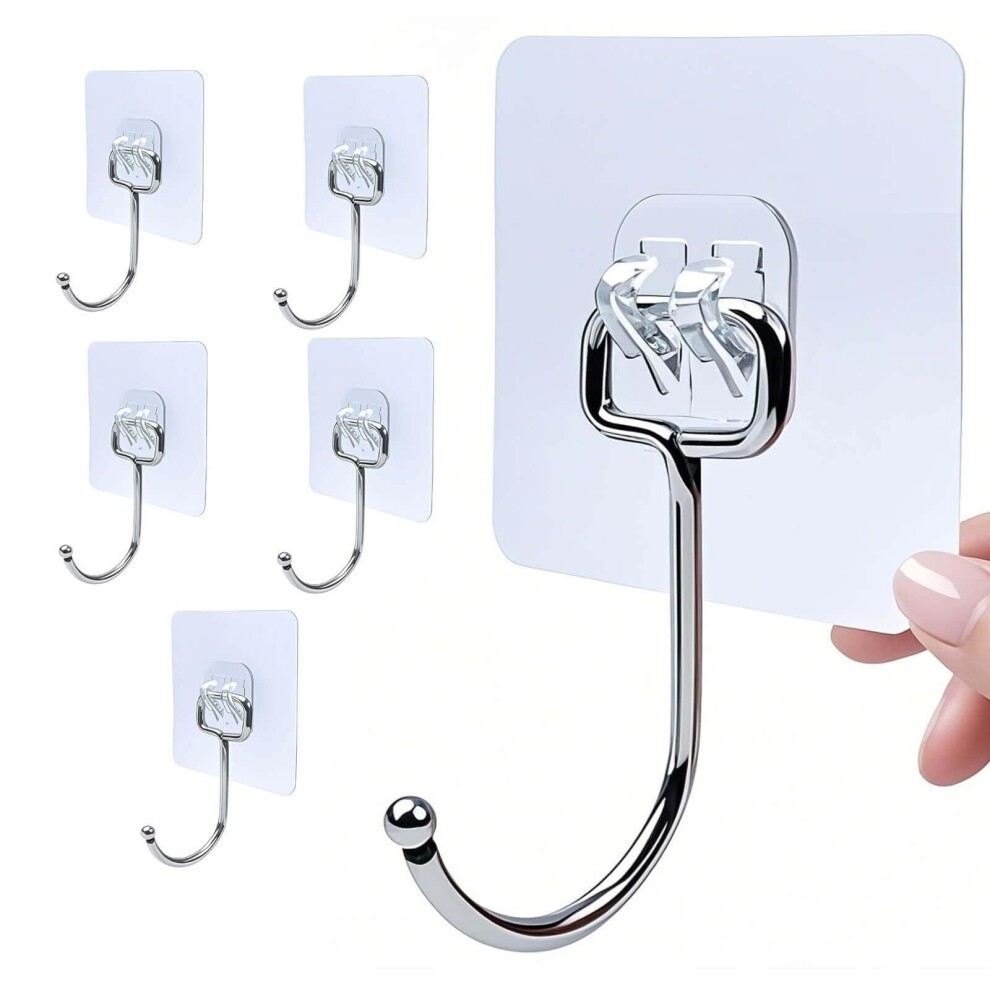 Zesc-Im 6Pcs Self Adhesive Hook, Upgraded 35 Lb/ 15Kg (Max) Strong Sticky Hooks For Hanging Heavy Duty, Damage Free Large Size Wall Hooks Up, Clear S 5000373876382