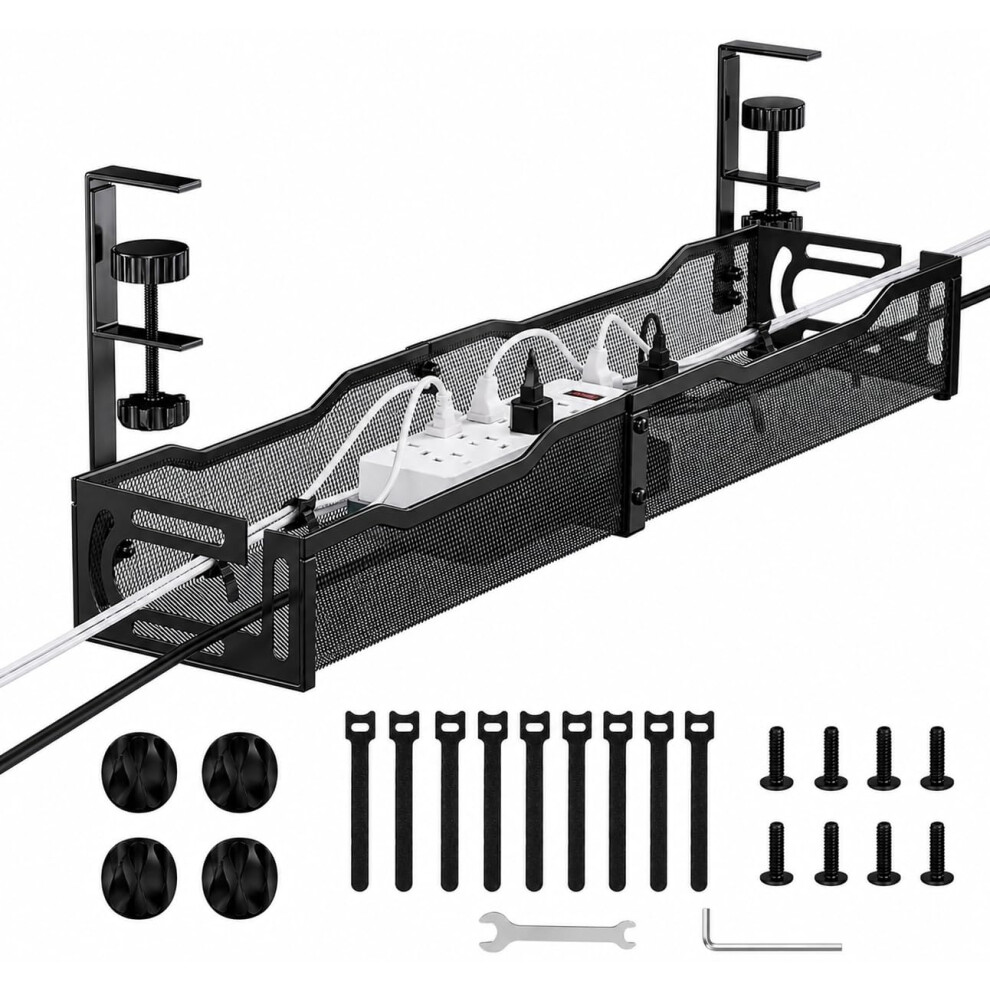 Midarah Under Desk Cable Management Tray No Drill, 25''/64Cm Large Sturdy Metal Mesh Organiser With Clamp Mount Â Hide Wires/Power Cords 5051226615207