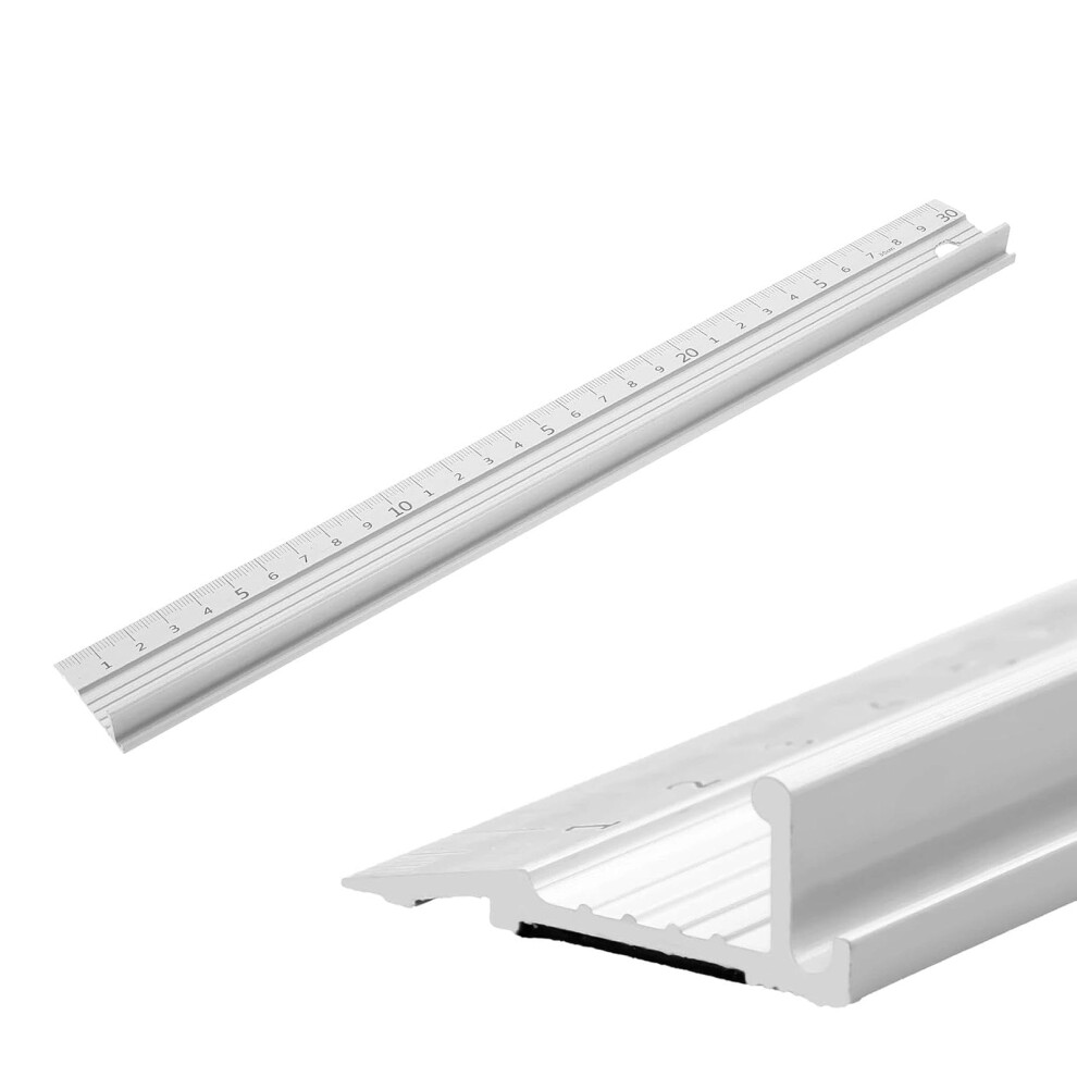 White Aluminium Cutting Ruler, With Raised Grip, Metal Safety Ruler, Multifunctional Precision Metal Safety Rulers, For Length Measurement 5051226556913