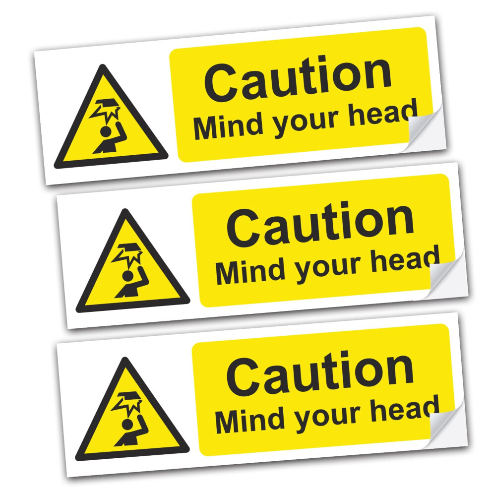 Safesign (3 Pack) Mind Your Head Vinyl Sign Stickers 300 X 100Mm - Safety Health Waterproof Vinyl Conforms To En Iso 7010:2012 5051226577512
