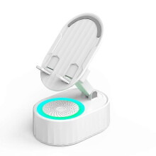 (White) 5 in 1 Mobile Phone Holder Wireless Induction Audio Bluetooth Speaker Phone Holder