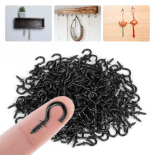 vsshe 250PCS 1/2 Inch Metal Ceiling Hooks, Black Plastic Cup Hooks Screw Multi-Purpose Hook for Hanging Plants, Cups, Tableware, Wood, Under Cabinets