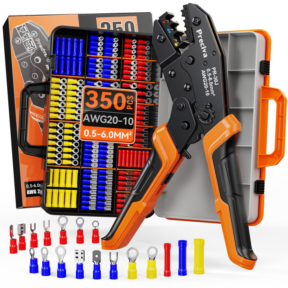 Preciva Insulated Crimping Tool Set With 350 Piece Crimp Connectors & Case, Wire Crimping Tool For 0.5-6Mmâ² 5051226624544