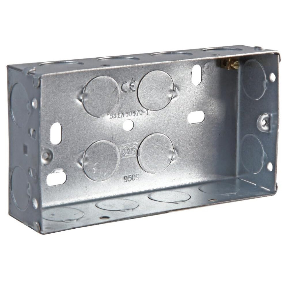 Merriway Bh04062 35Mm (1.3/8 Inch) Depth Double 2-Gang Metal Flush Mount Back Pattress Box Grey 5051226601743