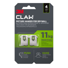 3M Claw Plasterboard Picture Hanging Wall Hooks For Hanging Home Décor, 4 Hangers, Holds up to 11 kg - Ideal for Heavyweight Items