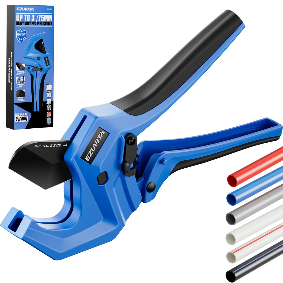 Ezuvita Ratchet Pvc Pipe Cutter, Cuts Up To 75Mm, Heavy-Duty Aluminum Ratchet Tubing Cutter Tool For Pex, Pvc, Cpvc, Pe, Pp, Abs And Rubber Hose 5051226624674