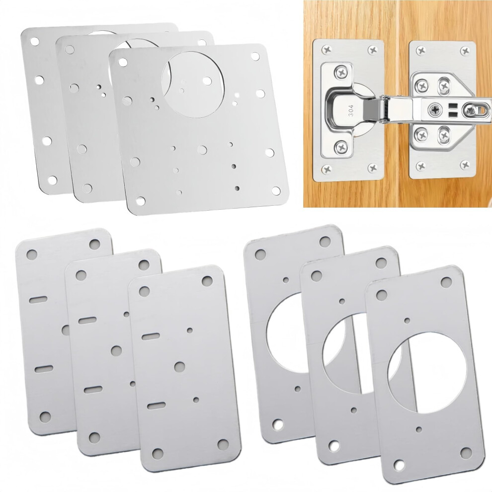 9Pcs Hinge Repair Plate,Cupboard Door Hinge Repair Plates With Screws,Stainless Steel H-Inge R-Epair Kit For Kitchen,Cabinet H-Inge R-Epair 5051226603358