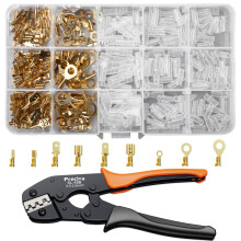 Preciva Crimping Tool Set with 300pcs Spade Connectors, Lightweight Ergonomic Design for Electrical Connectors, AWG22-14 (0.5-2.5mm²)