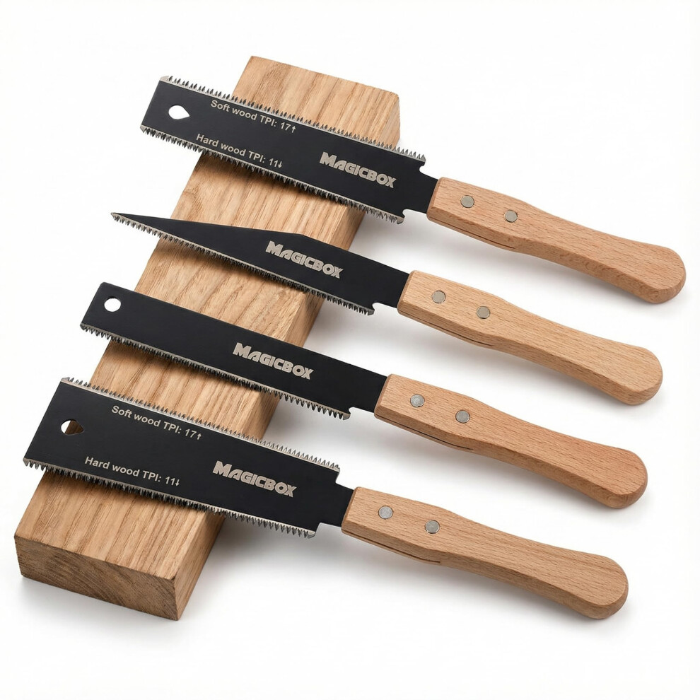 Magicbox Japanese Pull Saw Set, 4Pcs Woodworking Hand Saws With Fine Teeth & Wood Handle, Double Edge & Flush Cut Saws For Precision Wood Cutting, Di 5000881607089